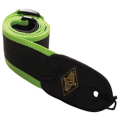 Rotosound Green Stripe Guitar Strap with Leather Ends