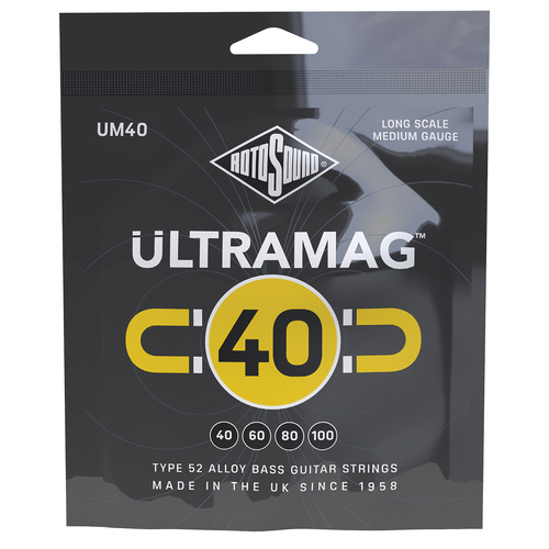 Rotosound Ultramag Bass Guitar Strings Set 40-100 RUM40, Type 52 Alloy, Corrosion Resistant, Higher Power and Sustain, UK Made