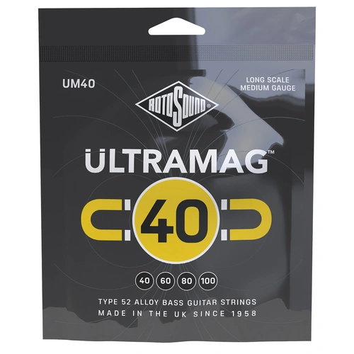 Rotosound Ultramag Bass Guitar Strings 40-100 (RUM40) - Type 52 Alloy, High Power, Long Life, Corrosion Resistant, Made in UK