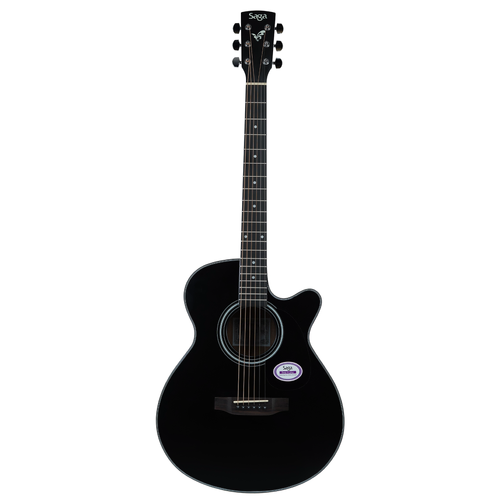 Saga 600 Series Spruce Top Folk Acoustic-Electric Cutaway Guitar Matte Black SA600CE-BK
