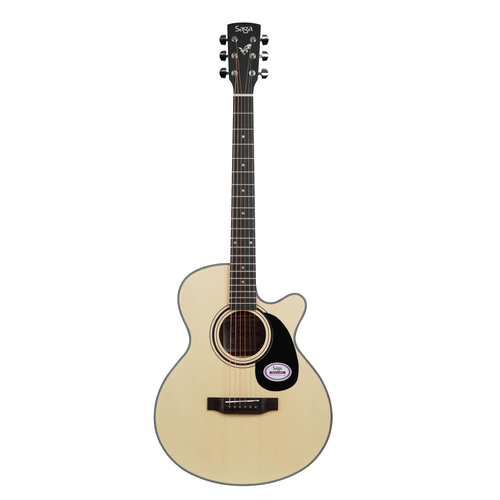 Saga SA600CE Spruce Top Folk Acoustic-Electric Cutaway Guitar with Gig Bag (Natural)
