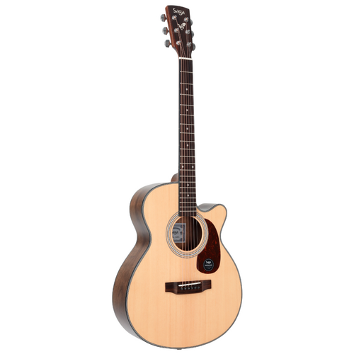 Saga SA800CE Solid Top Folk Cutaway Acoustic-Electric Guitar Natural with Fishman Pickup & Soft Case