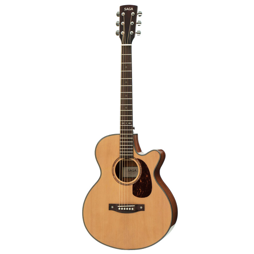 Saga SA830CE Natural Solid Top Acoustic-Electric Guitar with Fishman Presys II Pickup System and Soft Case