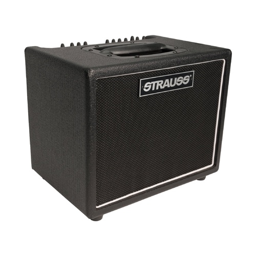 Strauss SAA-T60 60 Watt Acoustic Guitar Combo Amplifier with Effects, Dual Channel, XLR/1/4” Inputs, 7” Speaker, Compact Design, Black