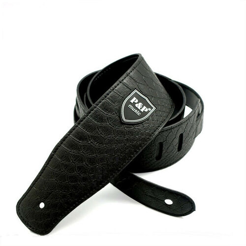 P&P 2.5" Leather Embossed Guitar Strap Black
