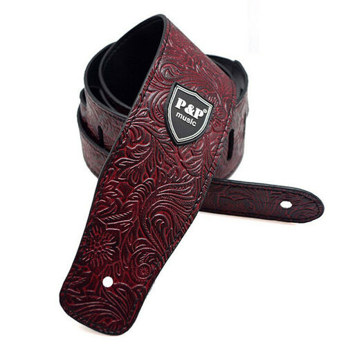 P&P 2.5" Leather Embossed Guitar Strap Red