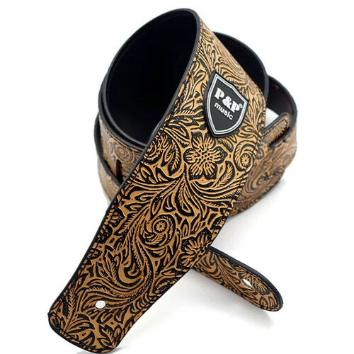 P&P 2.5" Leather Embossed Guitar Strap Tan