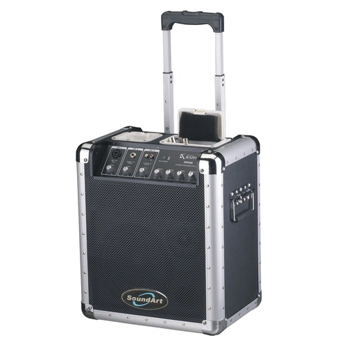 SoundArt Compact Portable Rechargeable PA System with Mic, Instrument & Line Channels, 3-Band EQ, Built-in iPod Dock, 20cm Speaker, Wheels & Handle