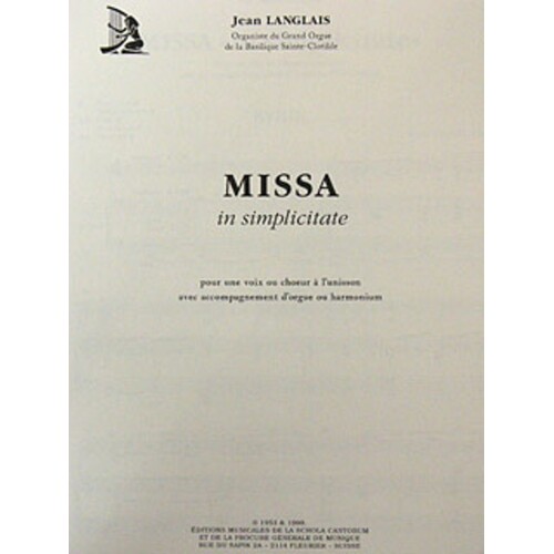Missa In Simplicitate Solo Or Unison/Organ Vs 