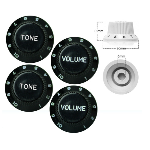 4 x Strat Style Volume / Tone Control Knobs Electric Guitar Black