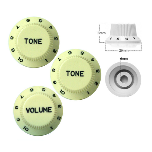 3 x Strat Style Volume / Tone Control Knobs Electric Guitar - Mint Green