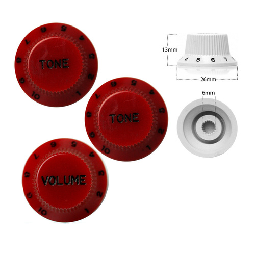 3 x Strat Style Volume / Tone Control Knobs Electric Guitar - Red