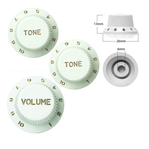 3 x Strat Style Volume / Tone Control Knobs Electric Guitar - White