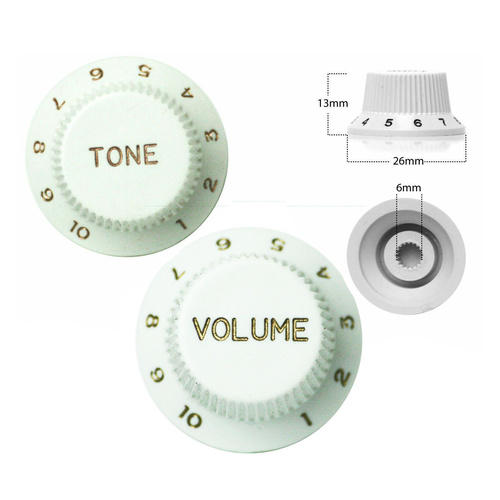 Strat Style Control Volume & Tone Knobs Electric Guitar - Japanese White