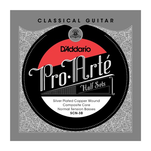 D'Addario SCN-3B Pro-Arte Silver Plated Copper on Composite Core Classical Guitar Half Set, Normal Tension