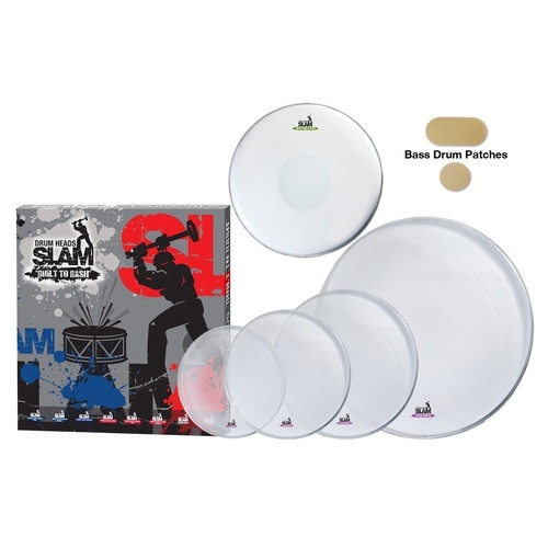 Slam Ringer Clear Drum Head Pack (10", 12", 14", 14", 22") with Snare Head and Bass Drum Patch
