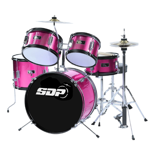 Sonic Drive SDJ-40-PNK 5-Piece Junior Drum Kit in Metallic Pink