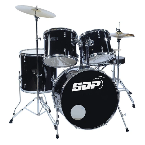 Sonic Drive 5-Piece Drum Kit with 22" Bass Drum, Basswood Shells, Chrome Hardware, Includes Stands and Cymbals, Black