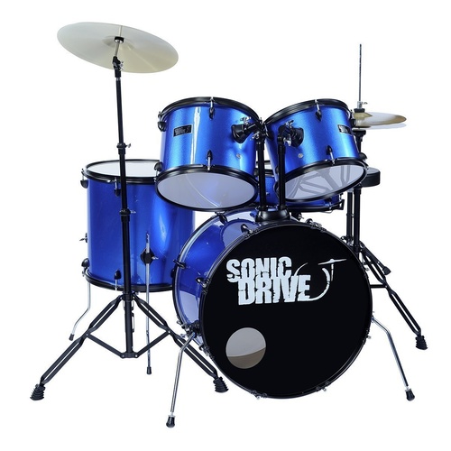 Sonic Drive 5-Piece Rock Drum Kit with 22" Bass Drum (Metallic Blue w/ Matte Black Hardware)