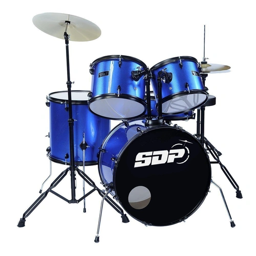 Sonic Drive 5-Piece Rock Drum Kit with 22" Bass Drum - Metallic Blue and Matte Black Hardware