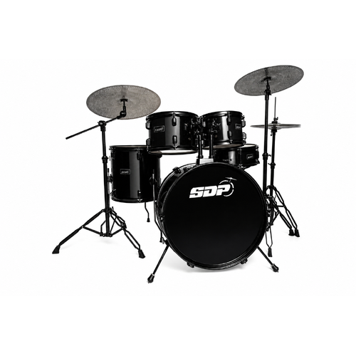 Sonic Drive 5-Piece Performer Series Drum Kit with Silent Cymbals - Full Size, Black, Includes Hardware, Stool, and Sticks