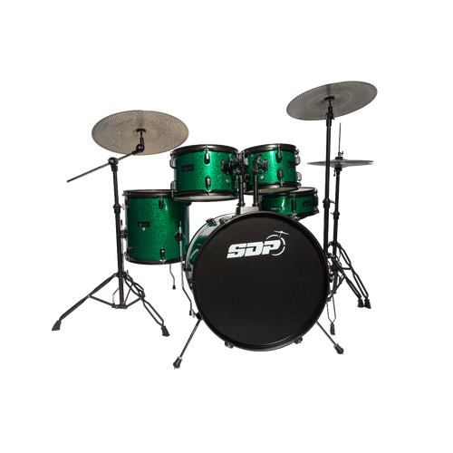 Sonic Drive 5-Piece Performer Series Drum Kit with Silent Cymbals - Green Sparkle