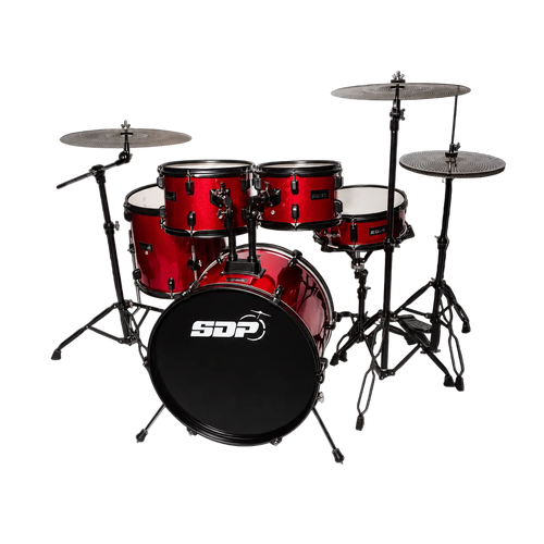 Sonic Drive 5-Piece Performer Series Drum Kit with Silent Cymbals - Red