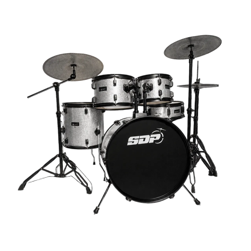 Sonic Drive Performer Series 5-Piece Drum Kit with Silent Cymbals - Silver Sparkle