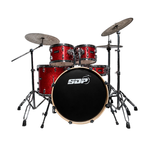 Sonic Drive 5-Piece Stage Series Drum Kit with Silent Cymbals Red Sparkle