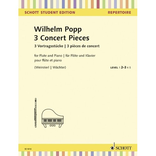 Popp - 3 Concert Pieces Flute/Piano (Softcover Book)