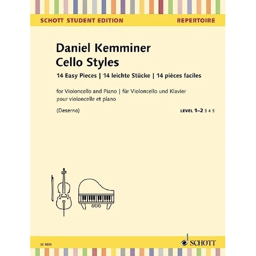 Kemminner Cello Styles 14 Easy Pieces - Schott Student Edition for Cello, Level 1-2, 56 Pages