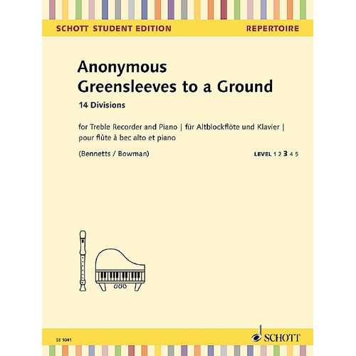 Greensleeves to a Ground for Treble Recorder/Piano - Schott Music, 20 Pages, Schott Student Edition