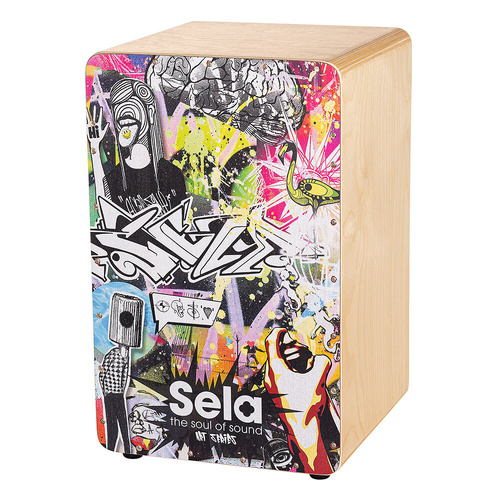 Sela Art Series Professional Cajon - Urban Design, 15mm Birch Body, Removable Snare Heads, Unique Playing Surface, Made in Germany