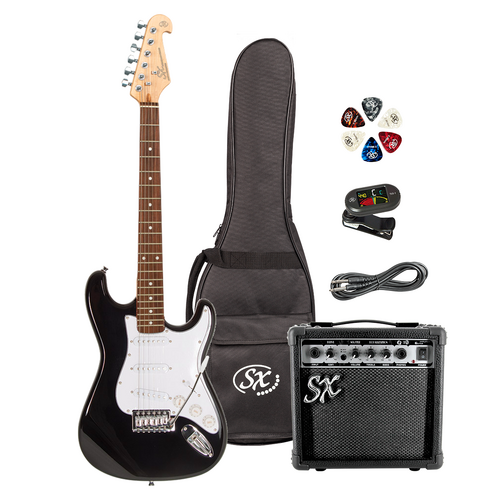SX 3/4 Size Electric Guitar Kit Left-Handed Black with 10 Watt Amp, Accessories, and Online Lessons
