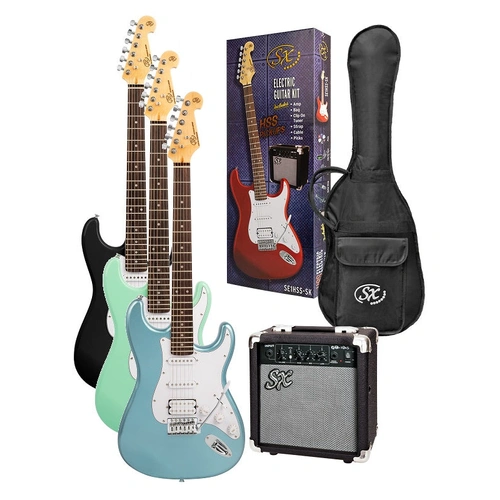 SX SE1SKH 4/4 Electric Guitar Pack with Amplifier and Accessories - Metallic Ice Blue