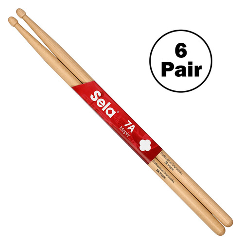 Sela Professional 7A Maple Drumsticks - Wood Tip (6 Pair)