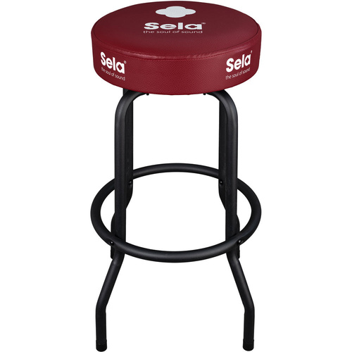 Sela Percussion Bar Stool Black with Maroon Padded Top, Metal Frame, 35.5 cm Diameter, 76.5 cm Height