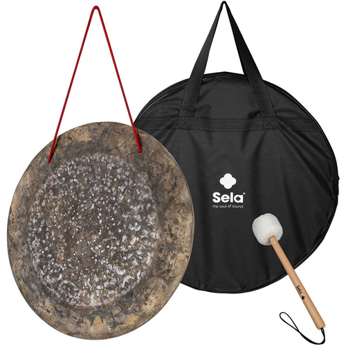 Sela 20" Dark Moon Handmade Untreated Flat Wind Gong with Beech Mallet and Carrying Bag