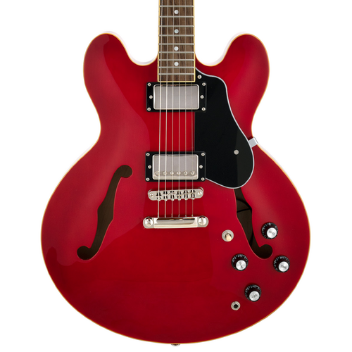 SX Semi-Hollow 335 Style Electric Guitar - Trans Red, Cream-Bound Maple Body, Dual 'F' Holes, Alnico Pickups, Rosewood Fingerboard