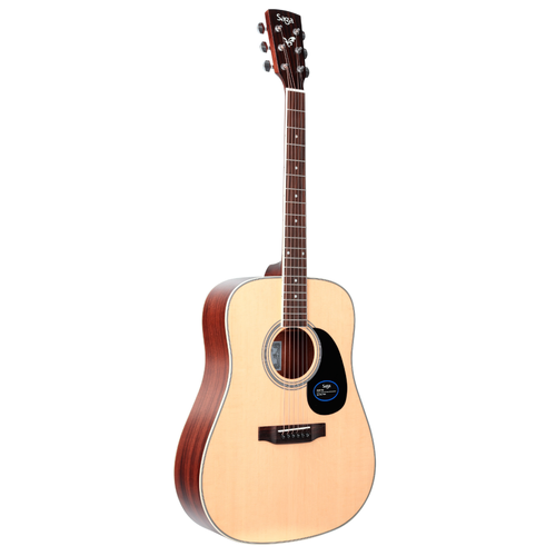 Saga SF700 Pro Series Solid Top Dreadnought Acoustic Guitar with Gloss Body and Matte Neck, Natural Finish, Gig Bag Included