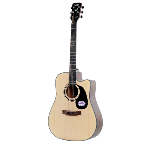 Saga SF800CE-NA Solid Top Folk Cutaway Acoustic-Electric Guitar Natural with Fishman Pickup