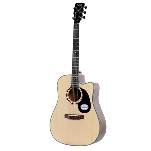 Saga SF800CE-NA Solid Top Folk Cutaway Acoustic-Electric Guitar Natural