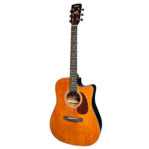 Saga SF800CRE Solid Top Folk Cutaway Acoustic-Electric Guitar with Fishman Pickup, Matte Finish, Includes Soft Case