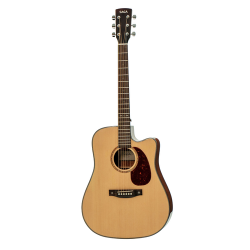 Saga SF830CE Solid Top Dreadnought Acoustic-Electric Guitar with Fishman Pickup System, Natural Finish, Includes Soft Case