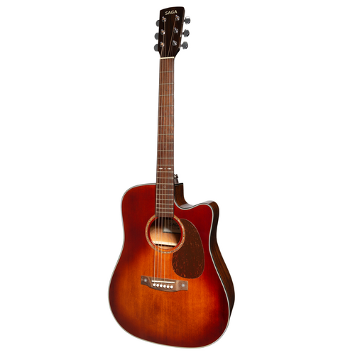 Saga SF830 Solid Top Dreadnought Acoustic-Electric Guitar Retro with Fishman Presys II Pickup System and Soft Case
