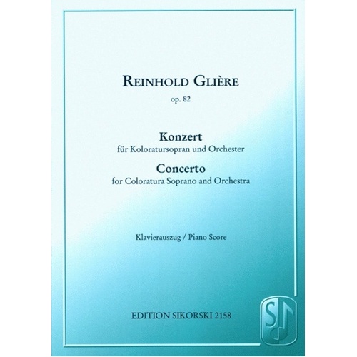 Gliere Concerto for Coloratura Soprano Piano Vocal Score, 31 Pages, Sikorski