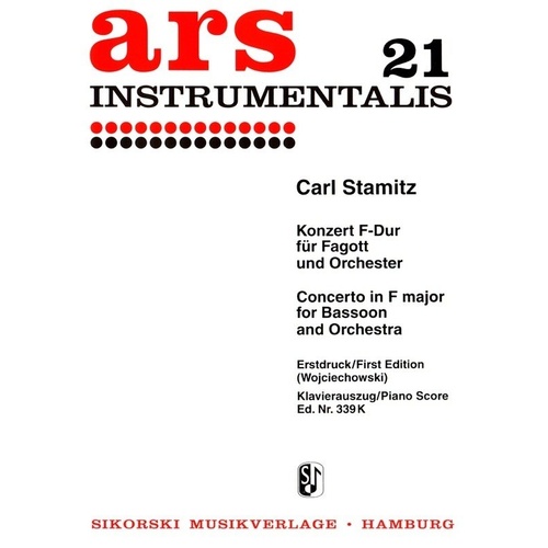 Stamitz - Concerto in F Major for Bassoon and Piano, 30 Pages, Sikorski