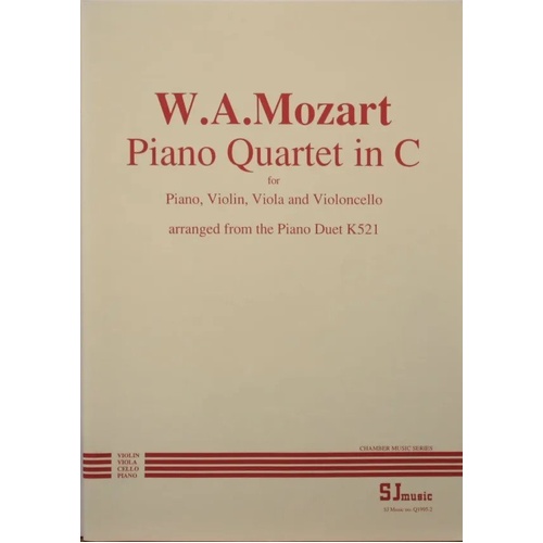 Piano Quartet in C - Mozart, Arranged by John Cooley, SJ Music, Cello/Piano/Viola/Violin, 1 Page