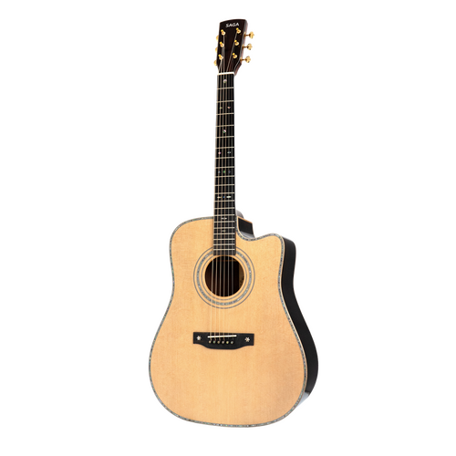 Saga SL65C Solid Spruce Rosewood Acoustic-Electric Dreadnought Guitar Natural Gloss