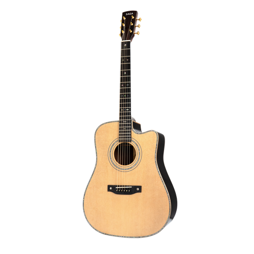 Saga SL65C All-Solid Spruce Rosewood Acoustic-Electric Dreadnought Guitar Natural Gloss